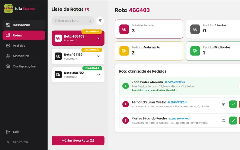 Lolla Express — Gestão de entregas e rotas integrado com O Boticário